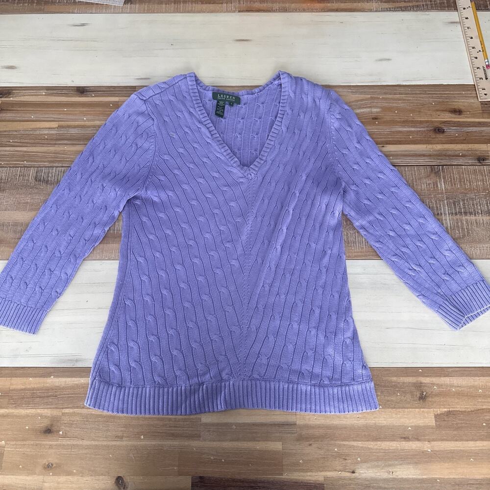 Lauren Ralph Lauren Purple Cable Knit Sweater Womens L Wool Angora Rabbit Hair